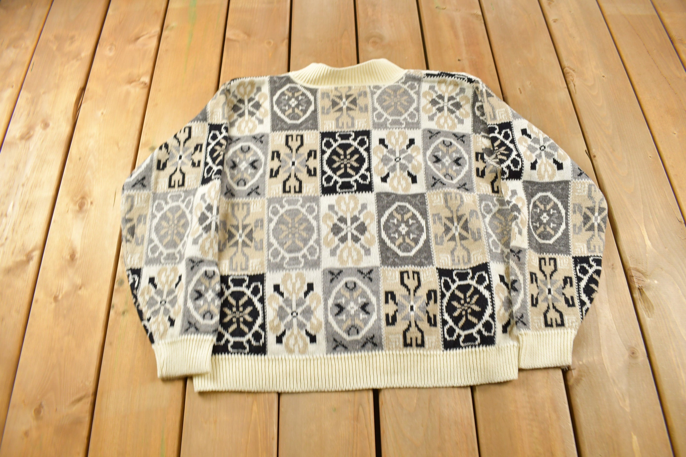 Vintage Alfred Dunner Knitted Patchwork Mock Neck Sweater