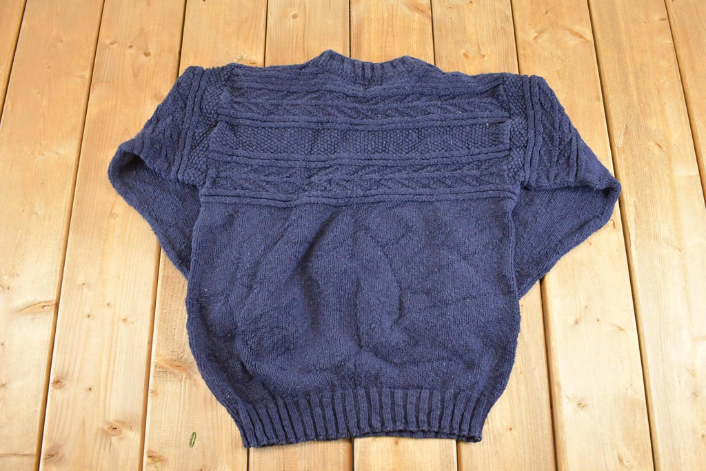 Vintage 1990s LL Bean Cable Knit Crewneck Sweater Men's S / Abstract Pattern 3D Knitted Sweatshirt