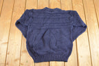 Vintage 1990s LL Bean Cable Knit Crewneck Sweater Men's S / Abstract Pattern 3D Knitted Sweatshirt
