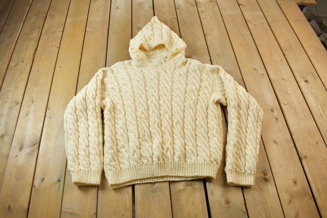 Vintage 1980s 3D Cable Knit Hoodie