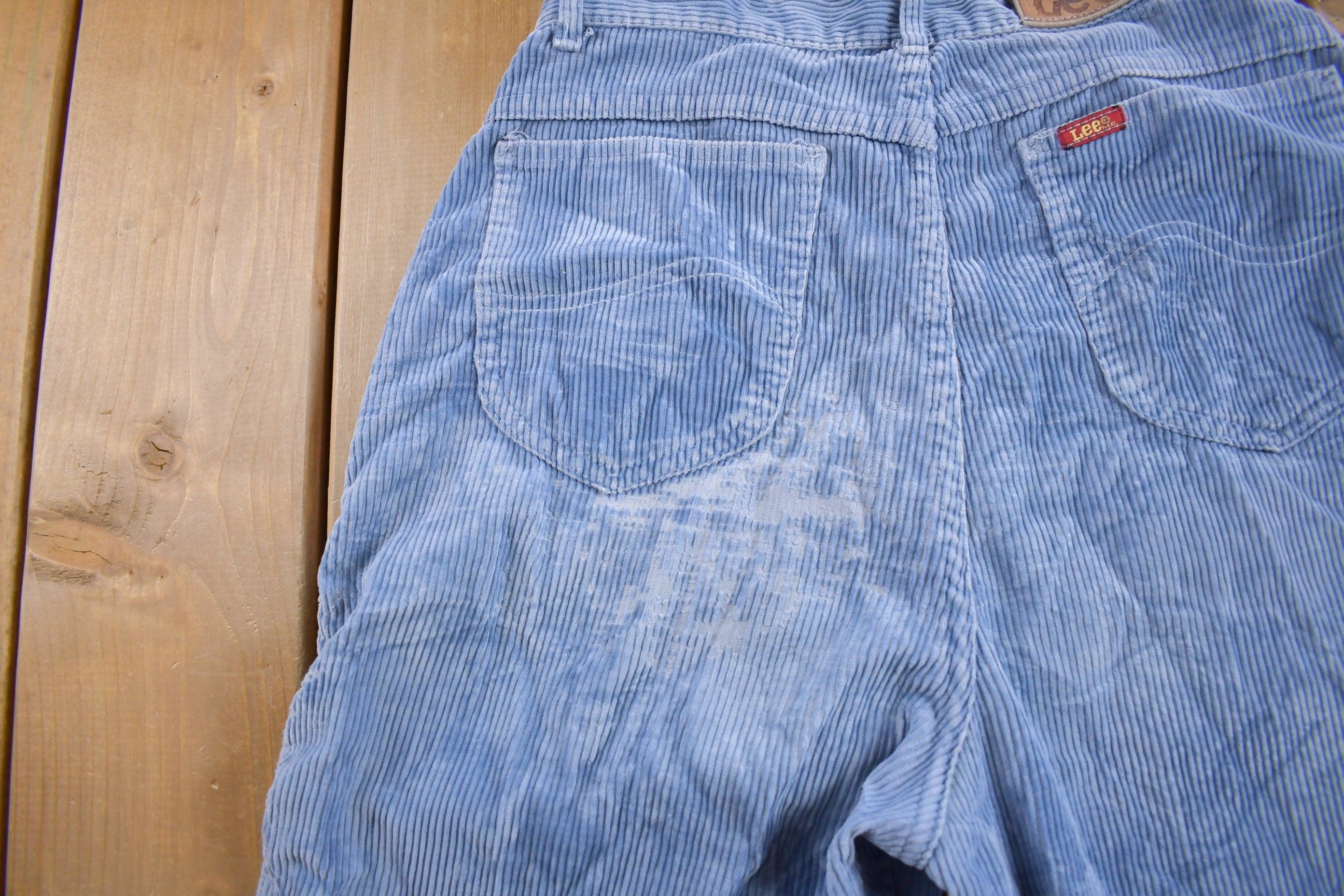 Vintage 1970s Lee Blue Corduroy Trousers Size 26 x 26