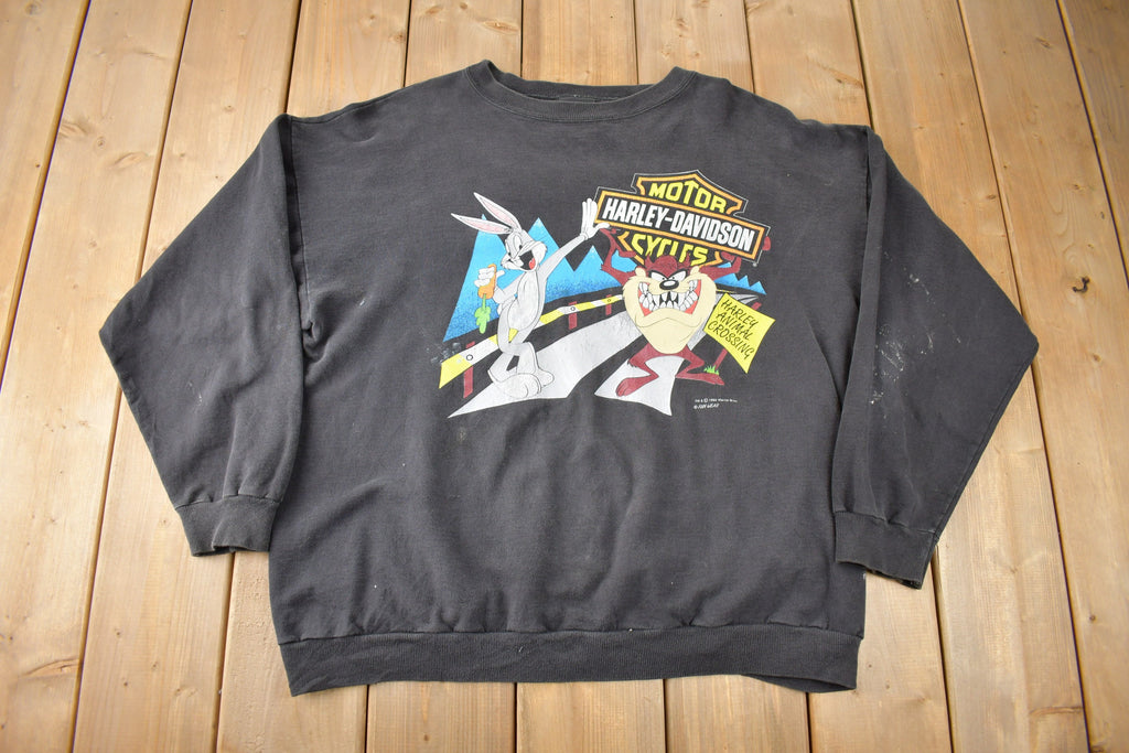 Vintage 1993 Harley Davidson Looney Tunes Crewneck Sweater Made IN USA