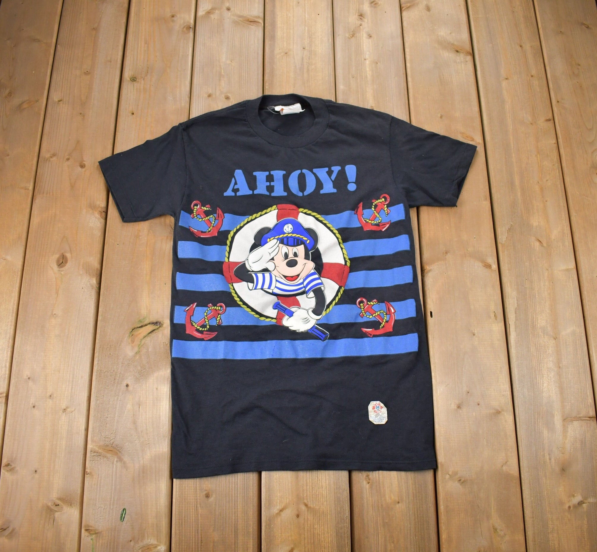 Vintage 1990s Disney Ahoy! Mickey Mouse Nautical T-Shirt  90s Graphic Tee  Vintage Mickey Mouse  Made In USA  90s Disney Tee