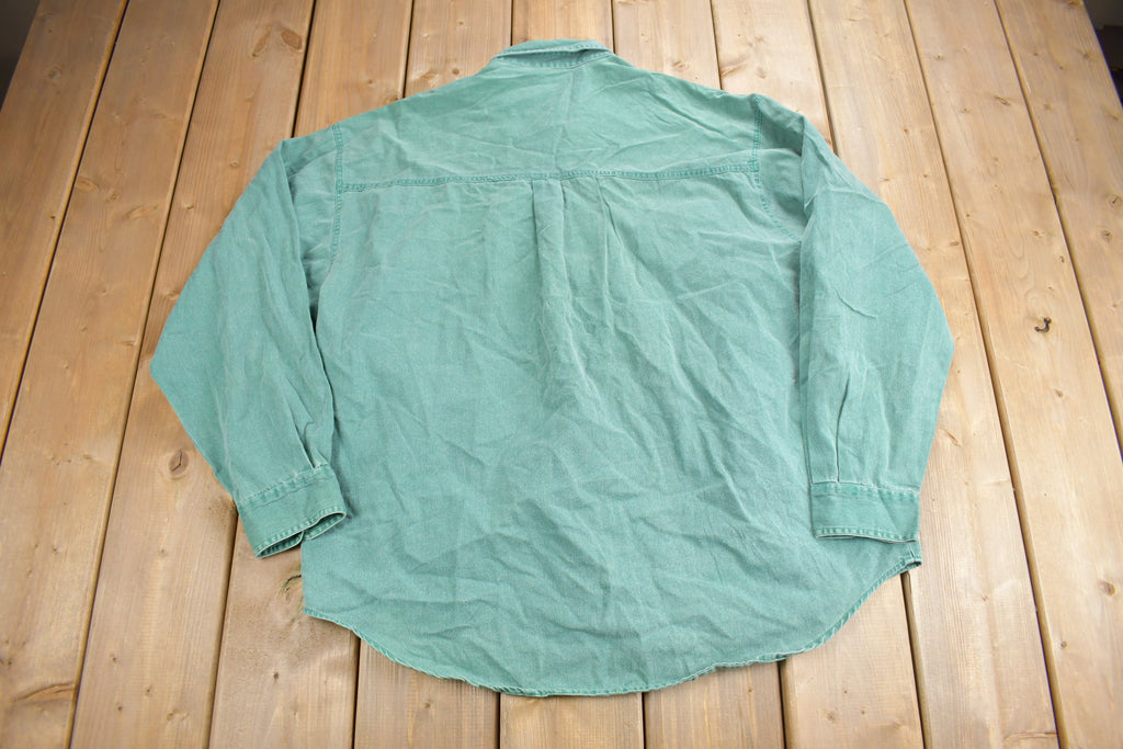 Vintage 1990s Blank Turquoise Button Up Shirt