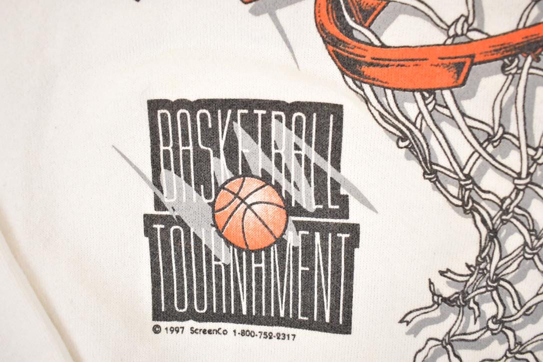 Vintage 1997 Nebraska State Basketball Tournament Graphic Print Crewneck Sweatshirt Men's L