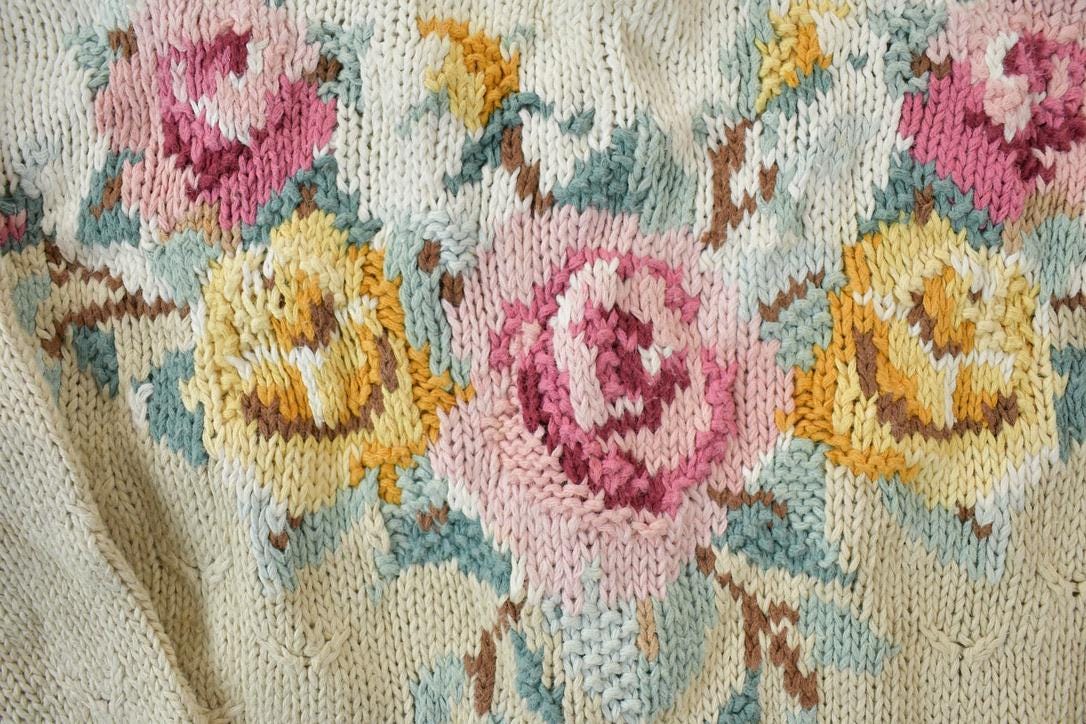 Vintage 1990s Chaus Petites Floral Knit Crewneck Sweater