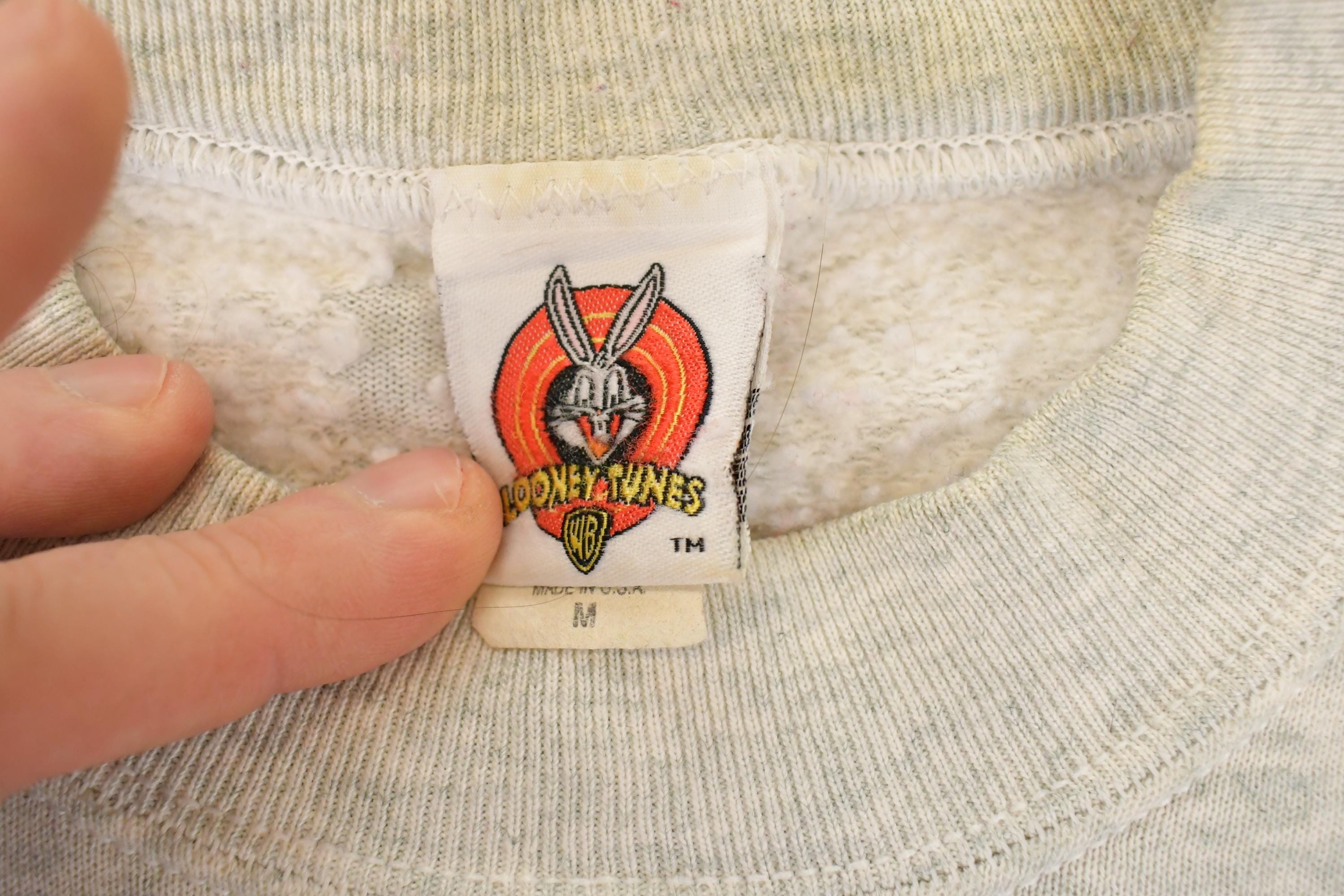 Vintage 1990s Looney Tunes Taz Embroidered Crewneck Men's L / Vintage Warner Brothers Sweatshirt / Made In USA