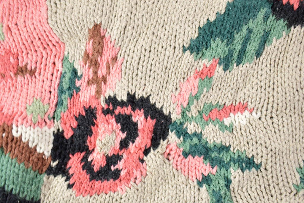 Vintage 1990s Paris Sports Club Floral Hand Knit Crewneck Sweater