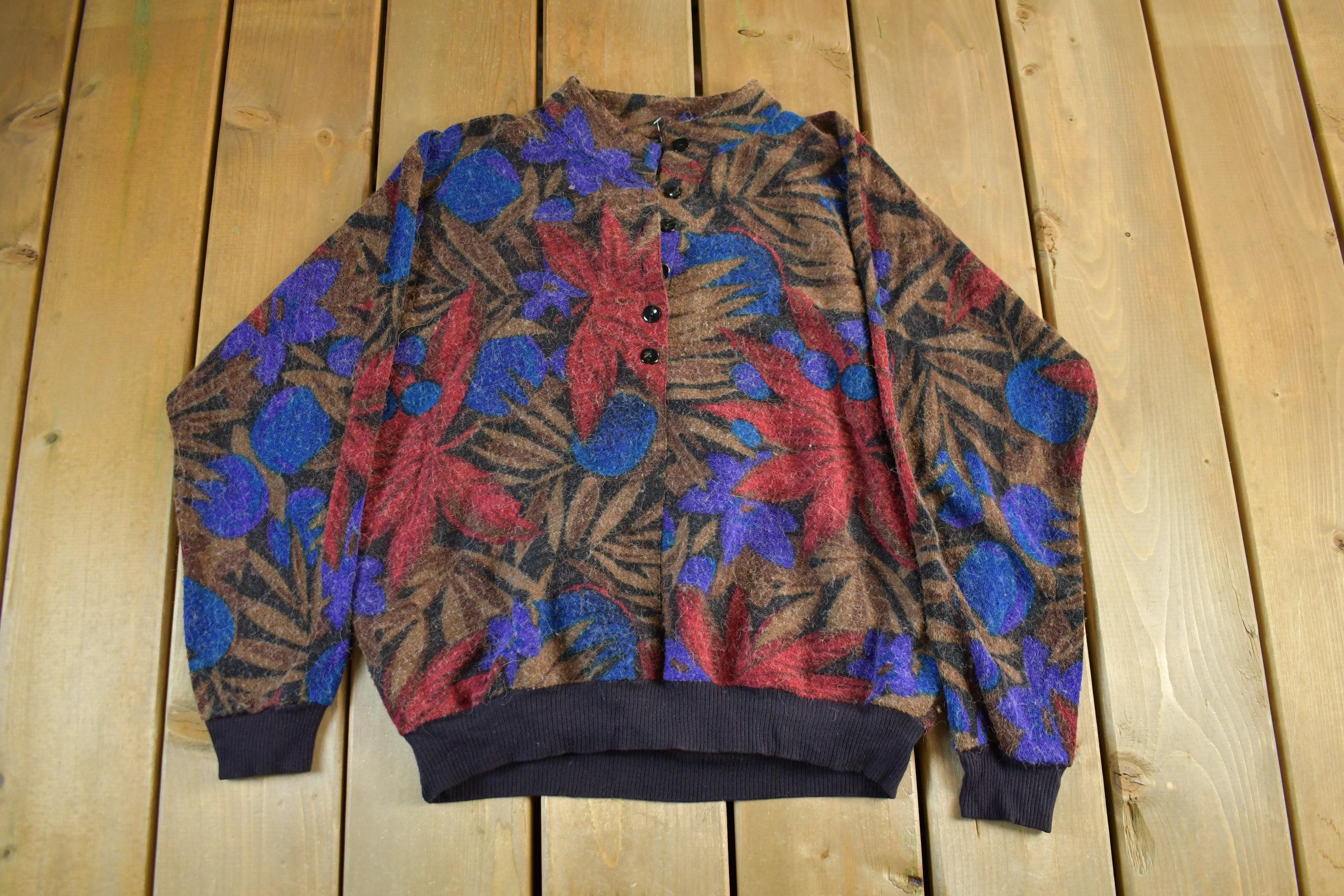 Vintage 1990s All Over Pattern Mohair Knit Sweater Women's Medium