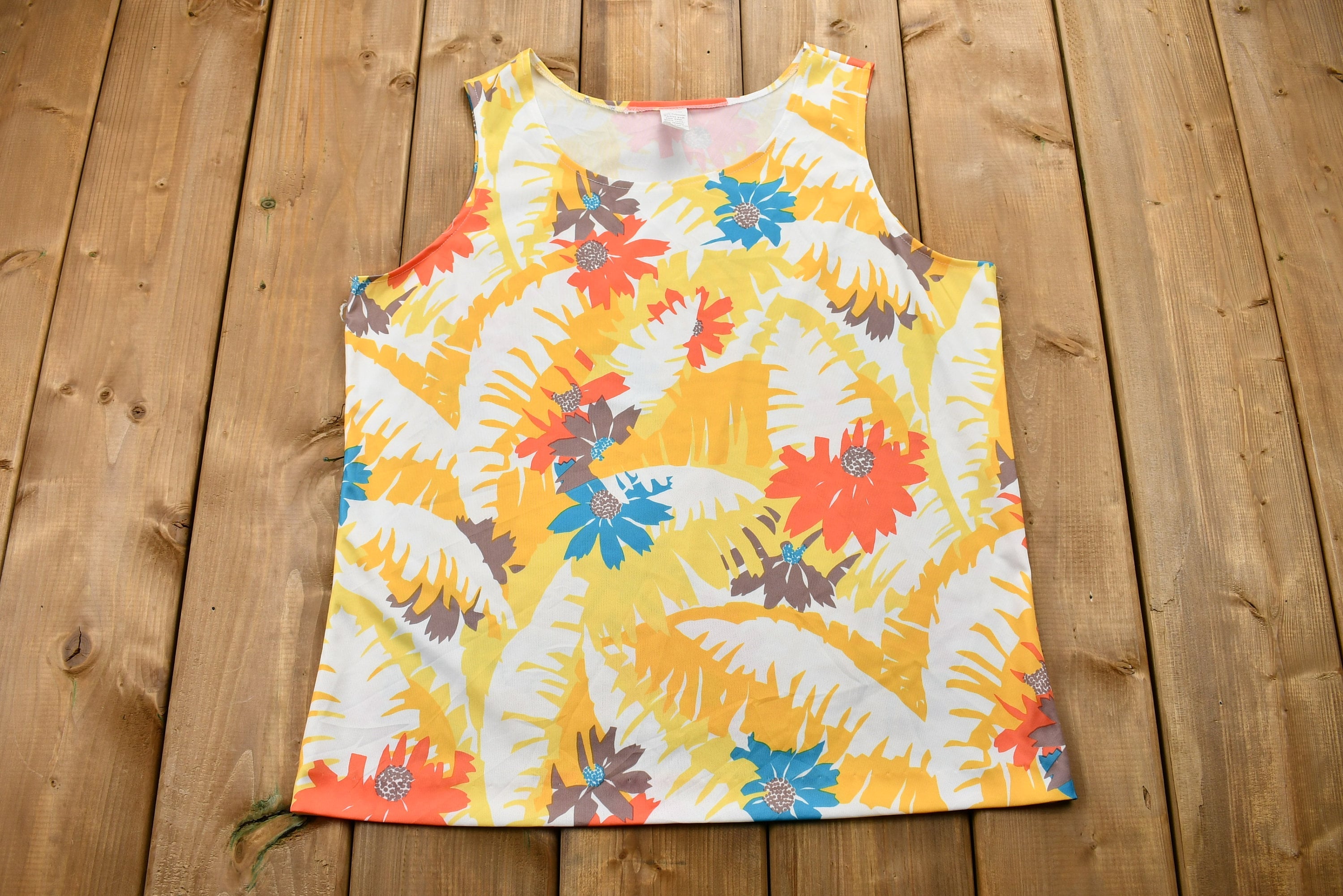 Vintage 1970s Rainbow Abstract Floral Print Tank Top Blouse