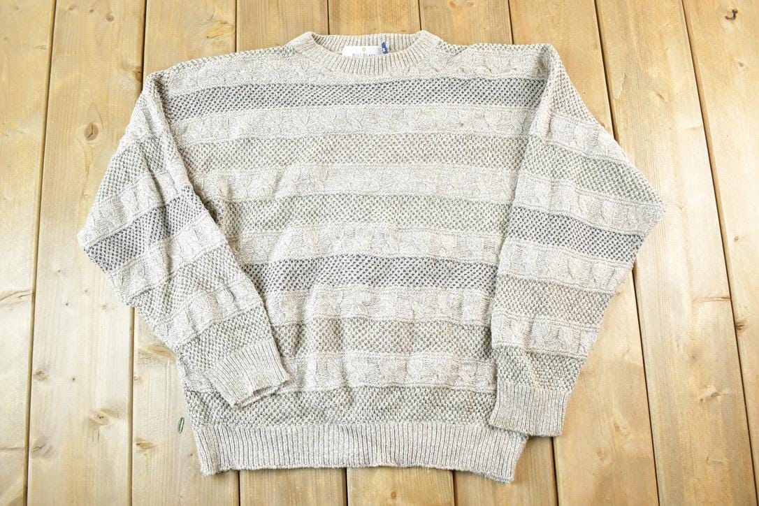 Vintage 1990s Bill Blass Knit Abstract Pattern Crewneck Sweater Mens S
