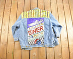 Vintage 1990's Custom Embroidered Diner Denim Jean Jacket /