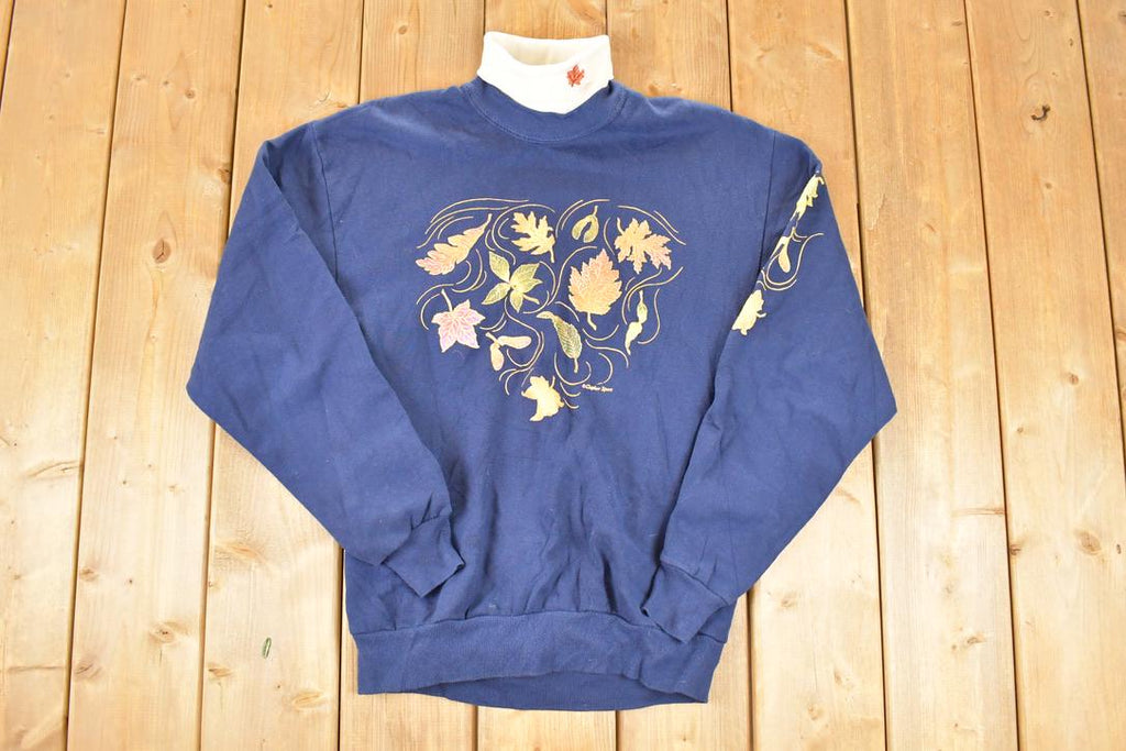 Vintage 1990s Gopher Sport Autumn Leaves Cute Collared Crewneck Sweatshirt Men's L