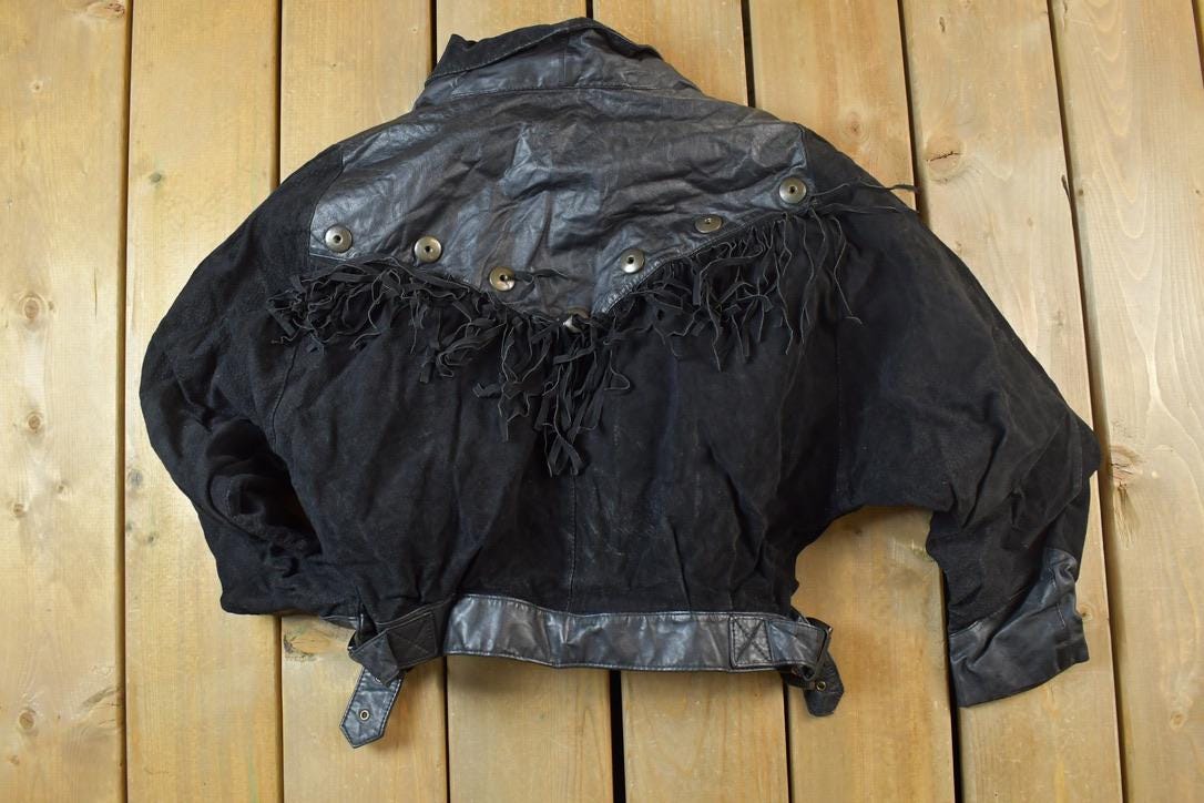 Vintage 1990s Womens G3 Leather Fashions Frilled Biker Jacket Made In USA