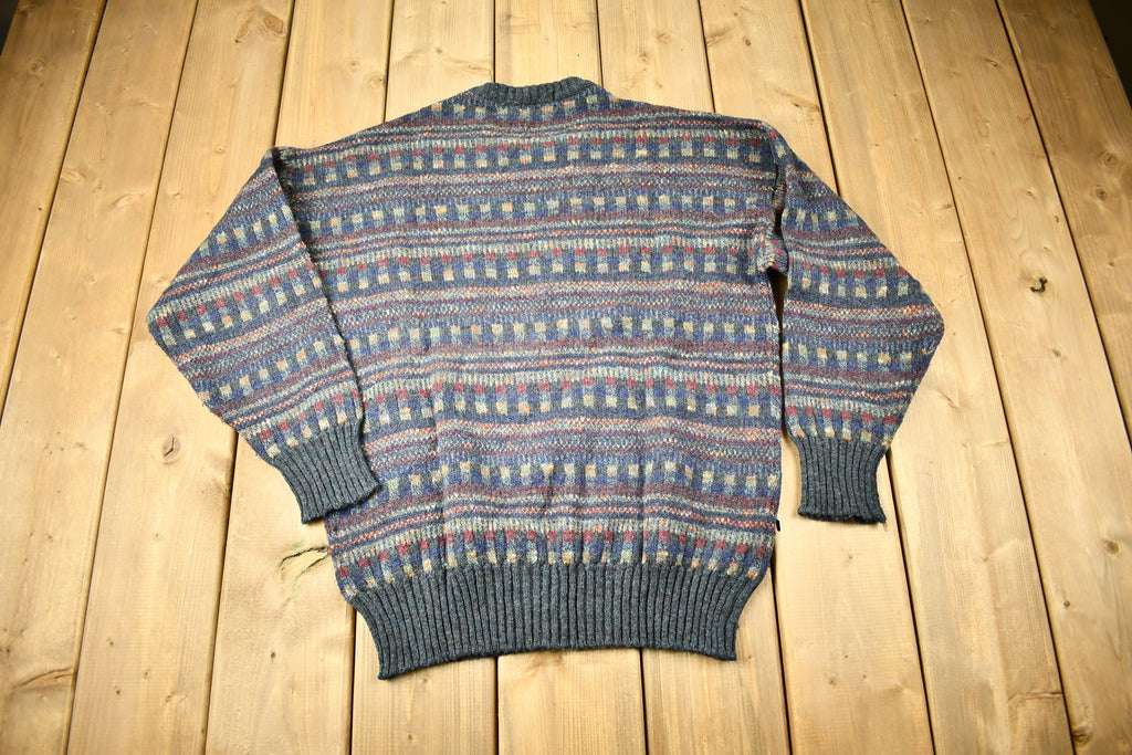 Vintage 1990s Geometric Wool Knitted Crewneck Sweater