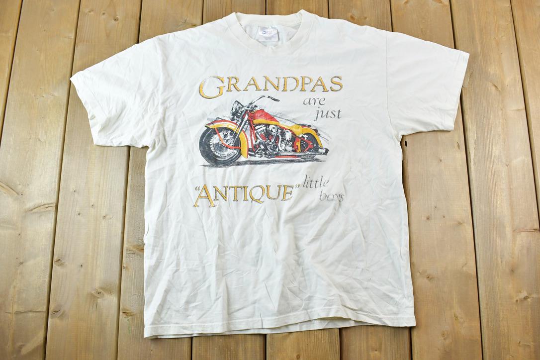 Vintage 1990s Antique Grandpa Motorcycle Souvenir T-Shirt