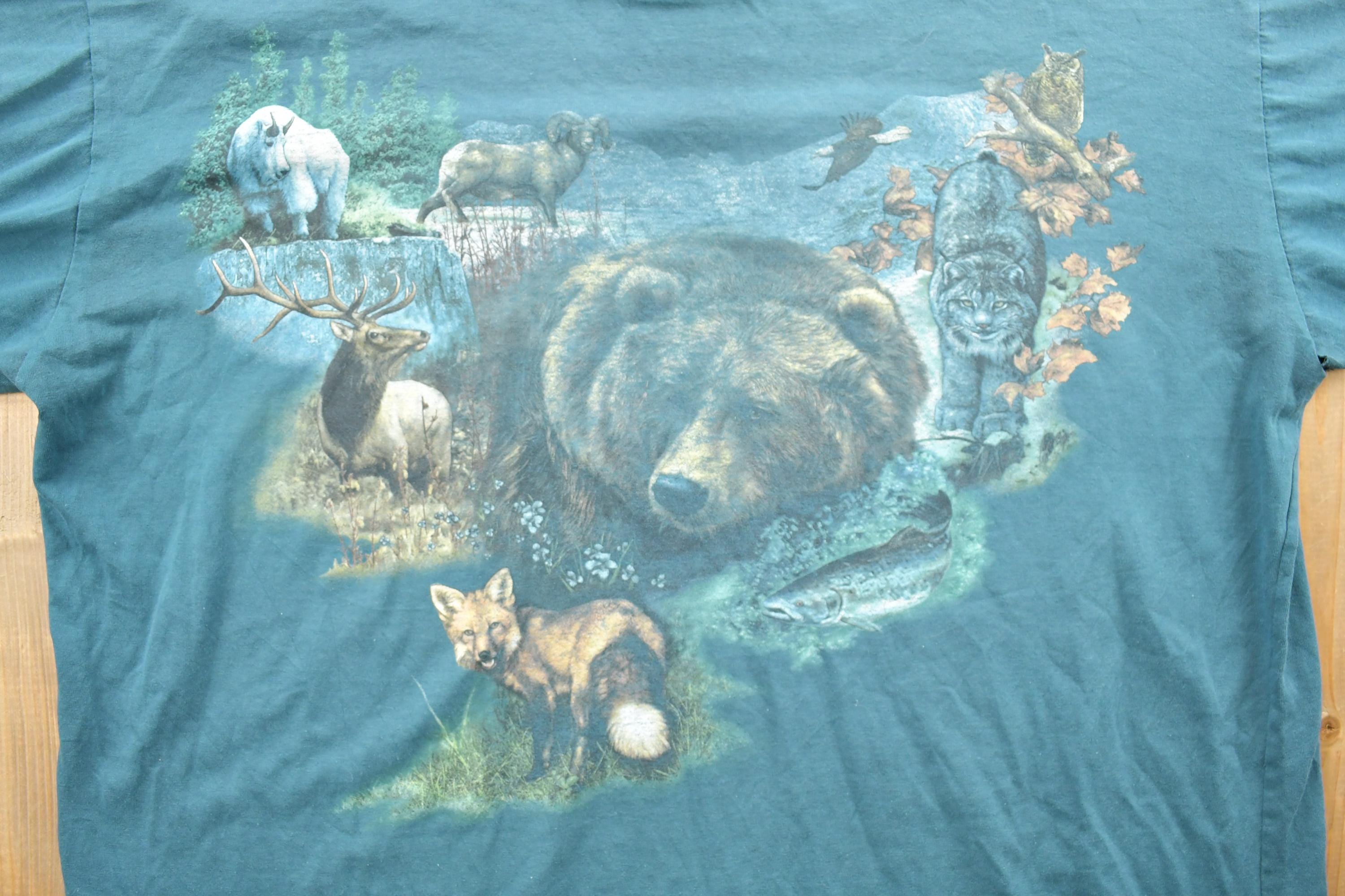 Vintage 1990s Algonquin Fox And Bear Theme Graphic T-Shirt