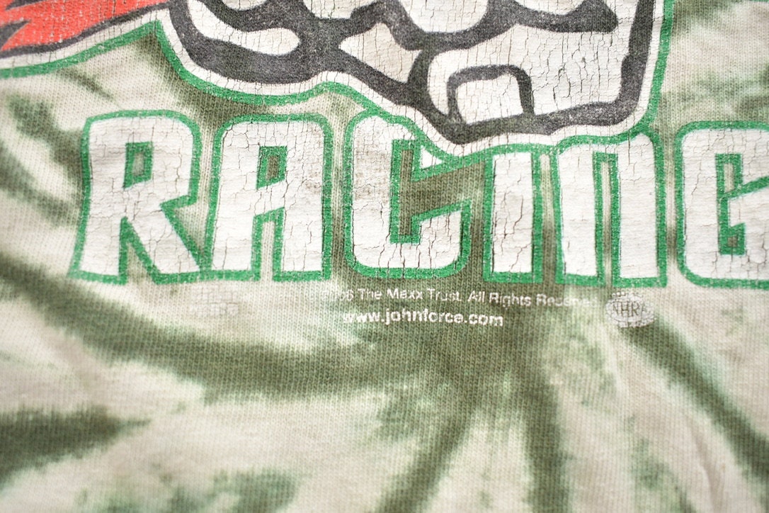 Vintage 1990s John Force Racing Tie Dye Lighting Fist Graphic T-Shirt