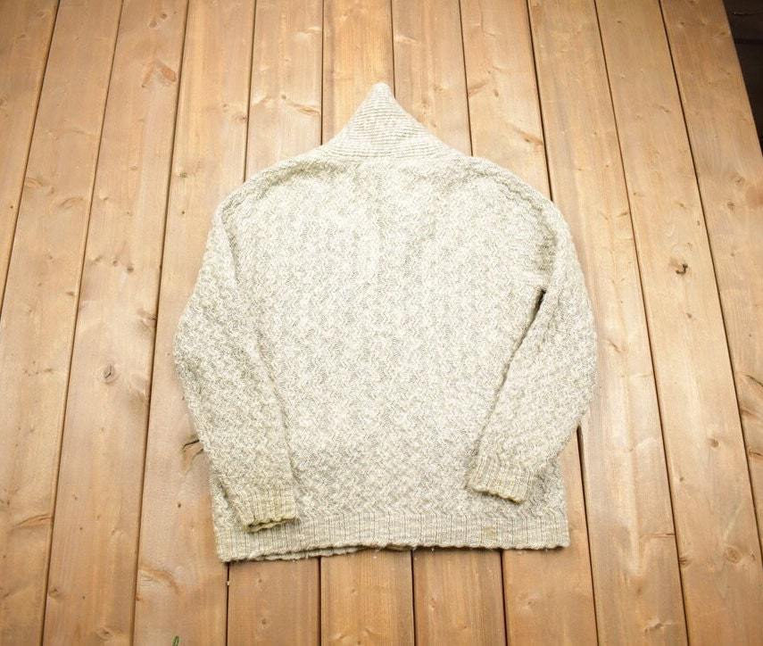 Vintage 1970s 100% Wool Tundra Knit Shawl Collar Cardigan Sweater