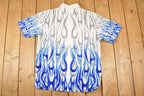 Vintage 1990s Flames AOP Rock Button Up Shirt Men's XL / Fire Pattern / Rock Style / Boxy Fit