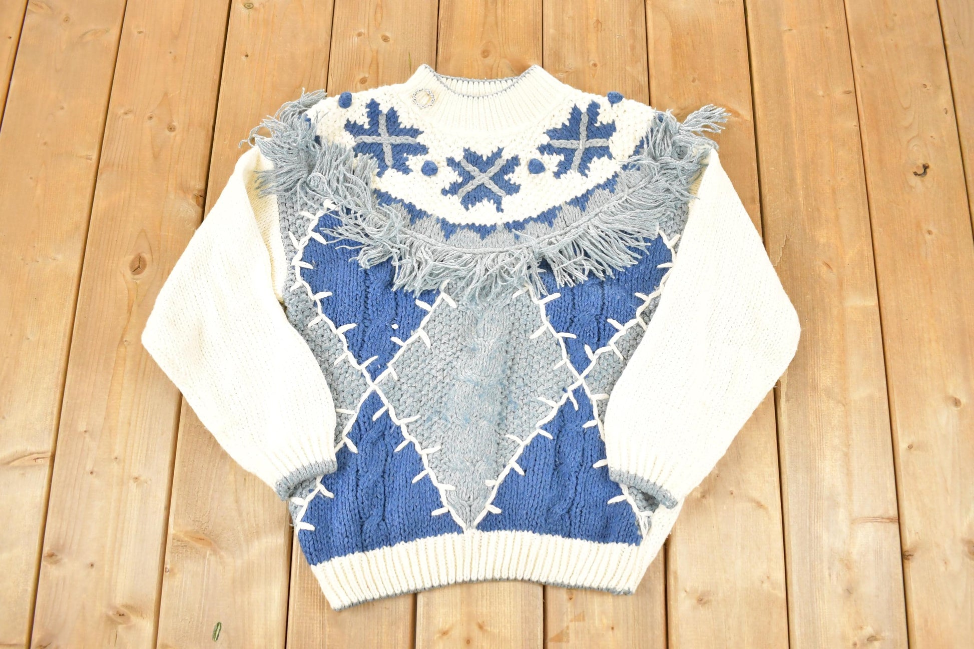 Vintage 1990s American Weekend Knit Abstract Crewneck Sweater Women's L /