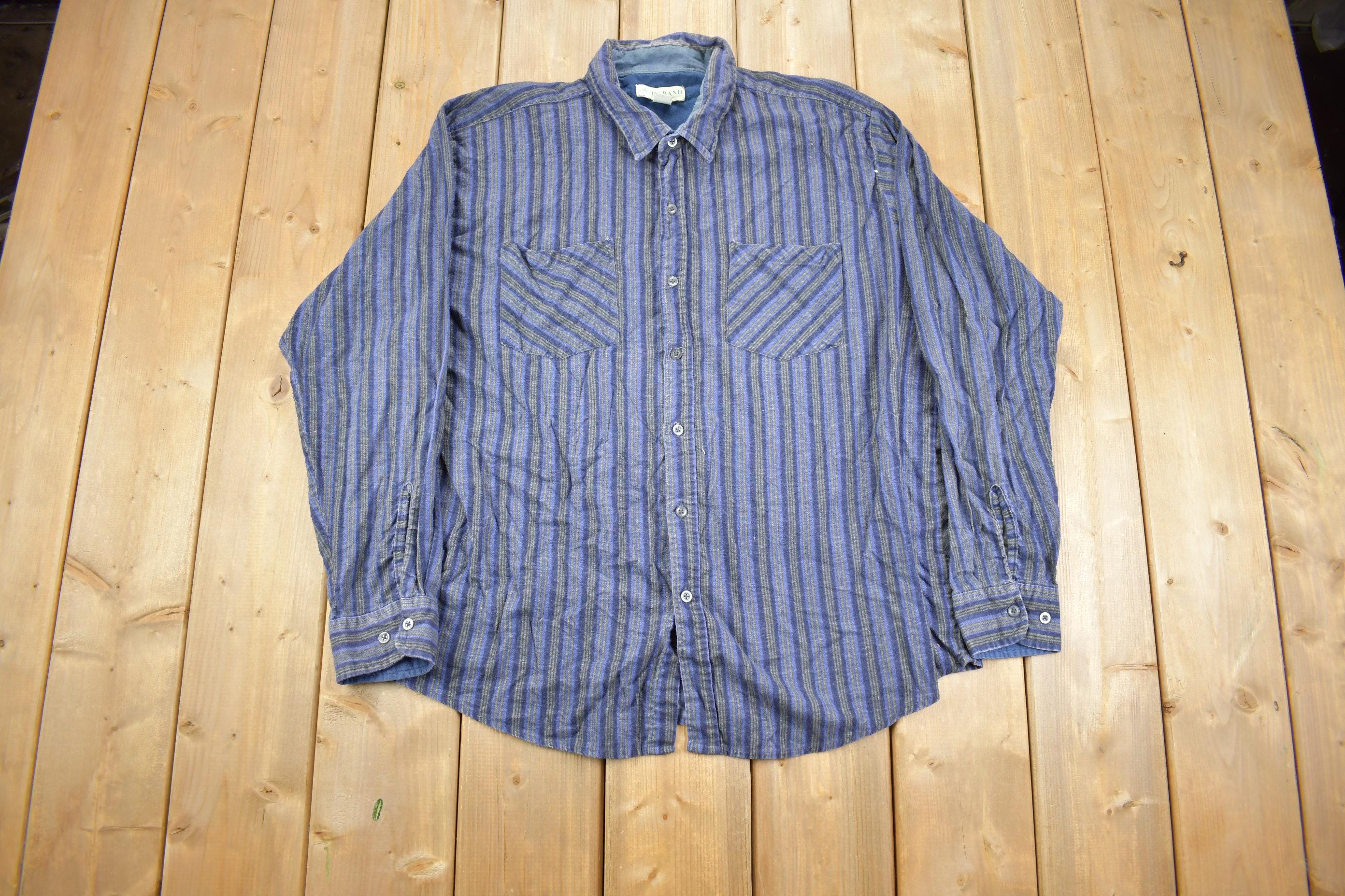 Vintage 1990s Habands Striped Plaid Long Sleeve Shirt
