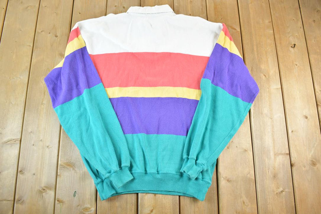 Vintage 1990s Gant Knit Abstract Pattern Quarter Button Striped Crewneck Sweater