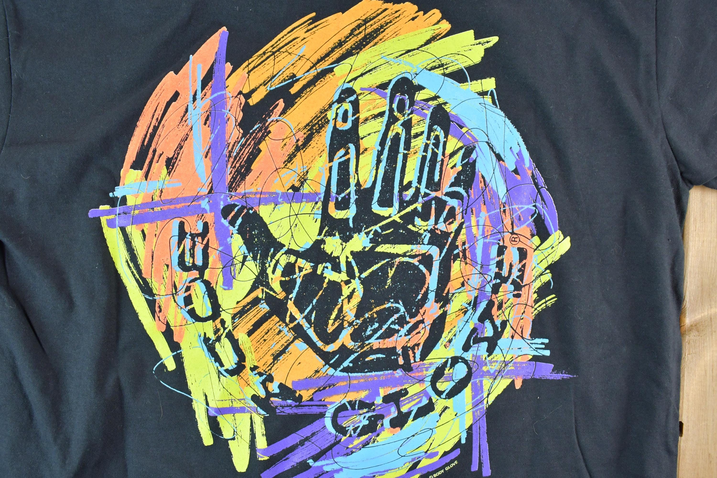 Vintage 1988 Body Glove All Over Print Neon Single Stitch Surfing T-Shirt