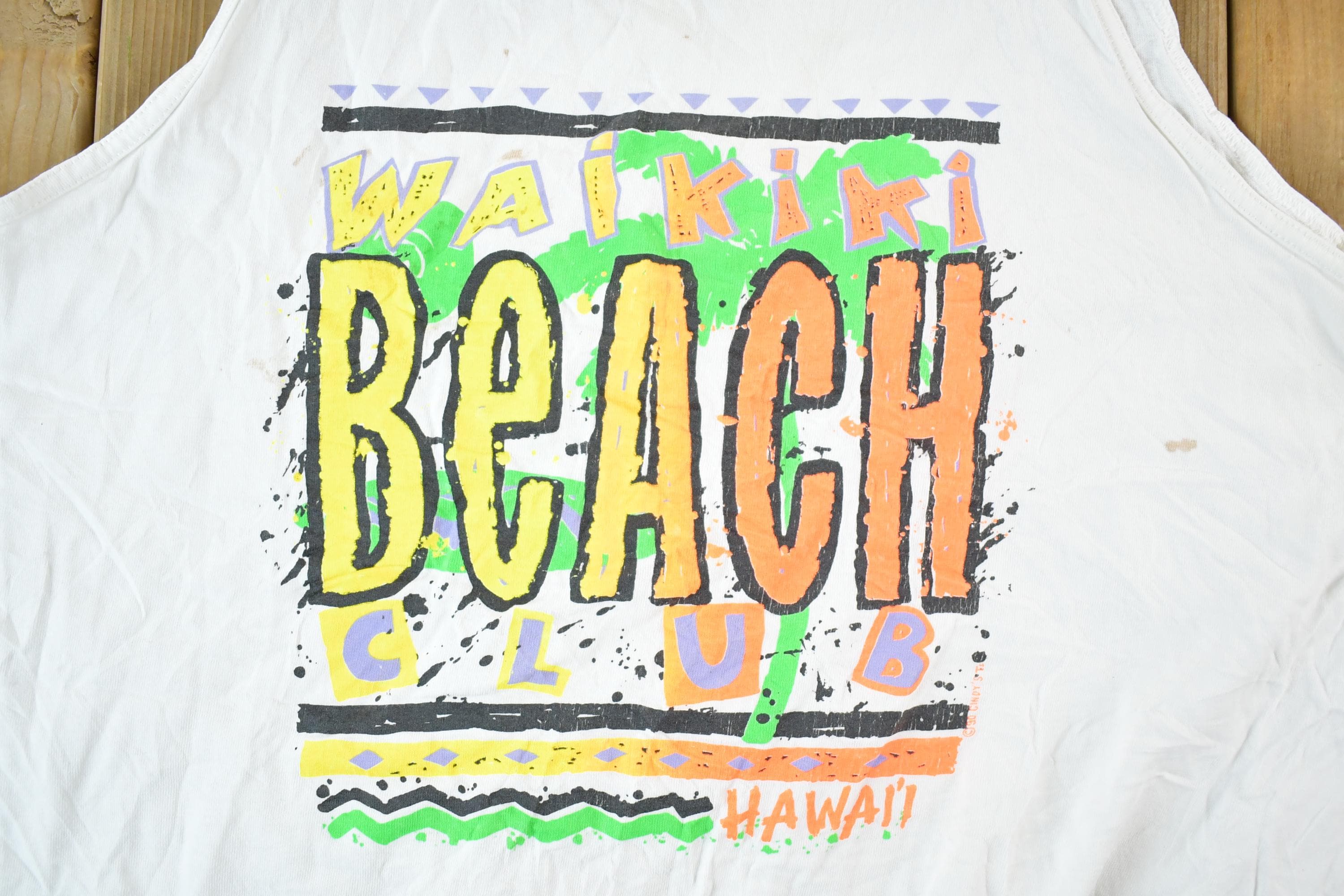 Vintage 1990s Waikiki Beach Club Hawaii Souvenir Tank Top Mens L