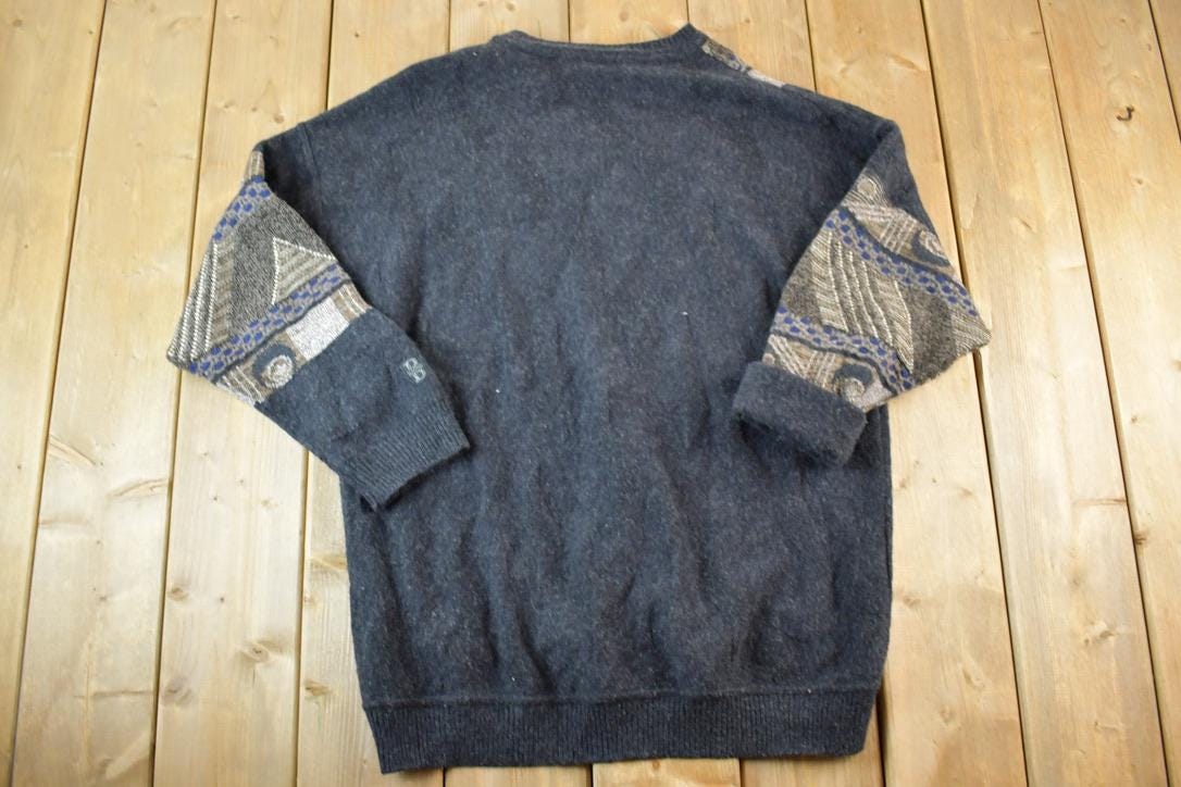 Vintage 1990s Baffo Wool Knit Abstract Pattern Crewneck Sweater /