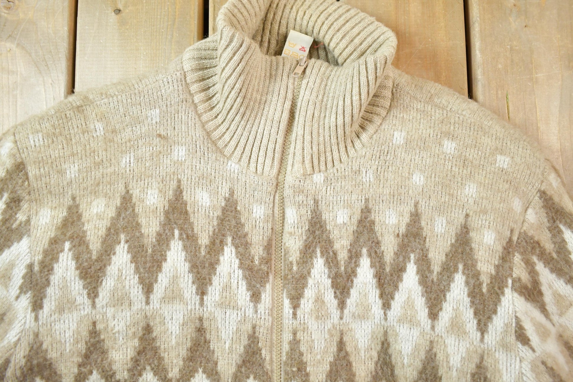 Vintage 1990s Bay Club Wool Full Zip Knit Pattern Lined Jacket