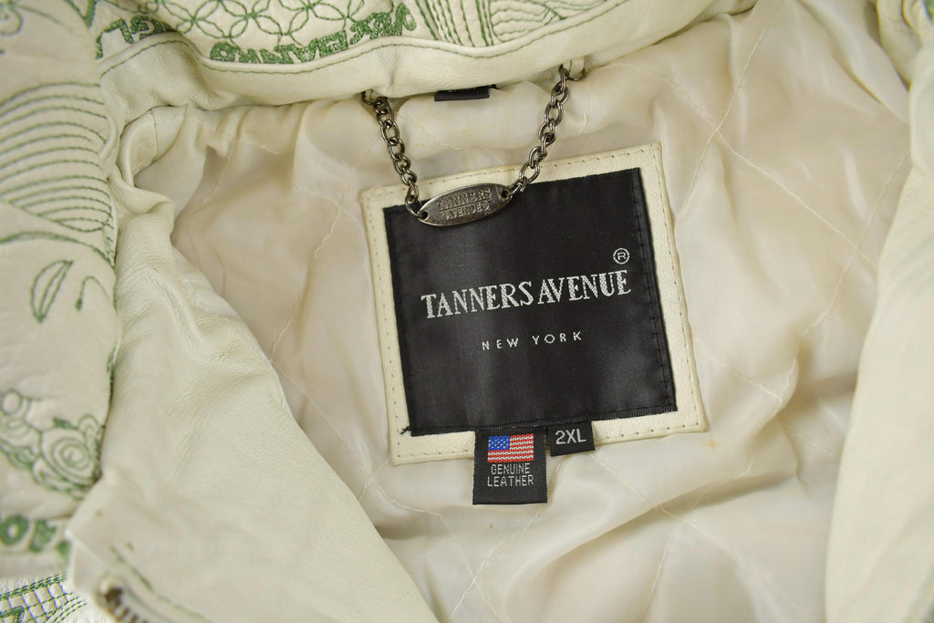 Vintage 1990s Tanners Avenue Leather Mosaic Bank Note 100 Dollar Bills Embroidered Bomber Jacket
