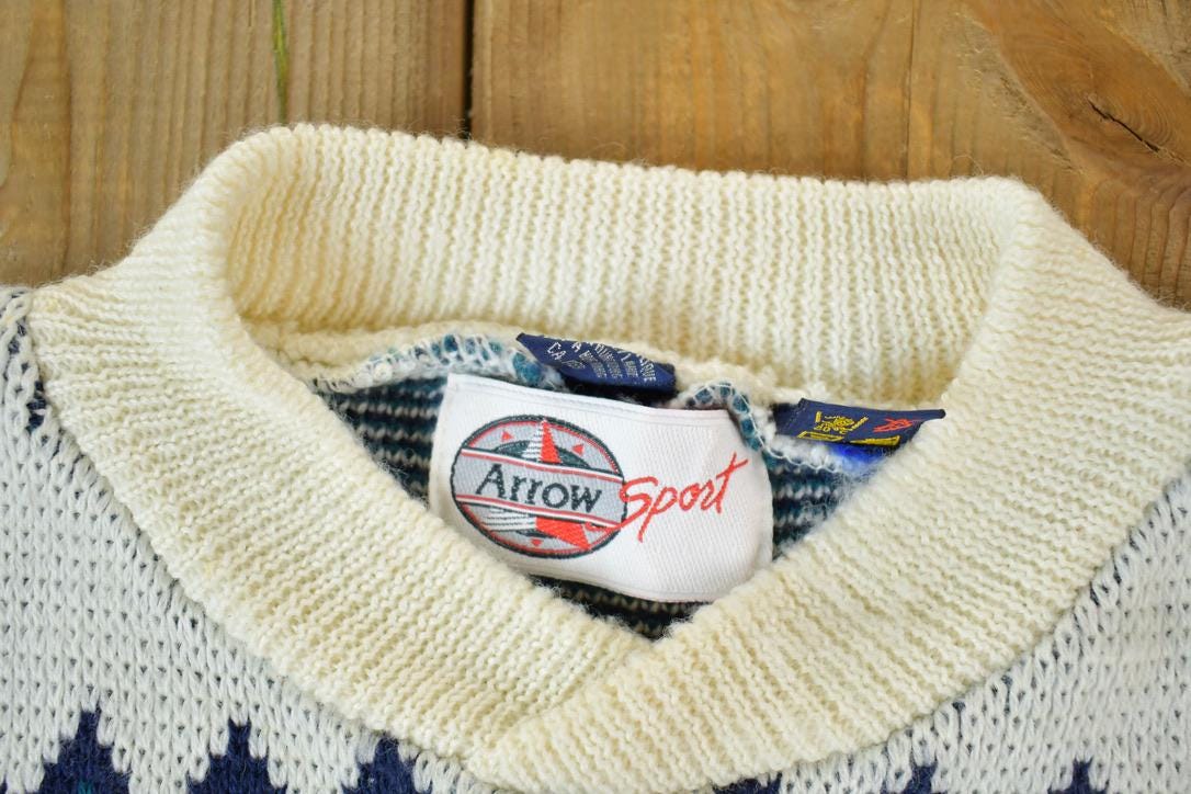 Vintage 1990s Arrow Sport Knit Abstract Pattern Crewneck Sweater