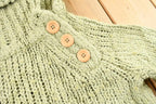 Vintage 1990s Women's Sage Green Kenzie Button Detail Ribbed Chunky Knit Mock Neck Sweater