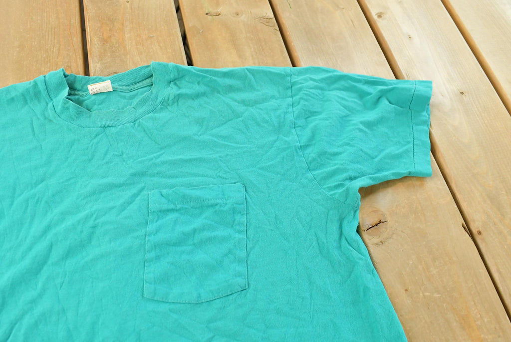 Vintage 1990s Fruit of the Loom Blank Teal Pocket T-Shirt Men's L