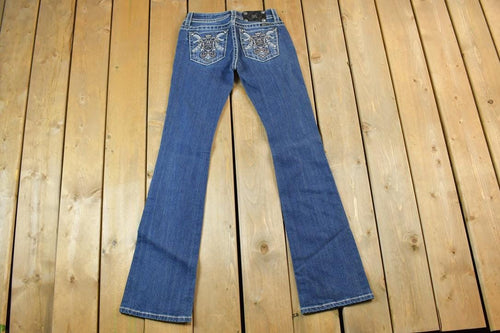 Vintage Y2K Miss Me Bedazzled Low Rise Jeans Size 26x31 / Boot Cut Jeans / Y2K Style / Embroidered Jeans / 2000s / Contrast Stitching