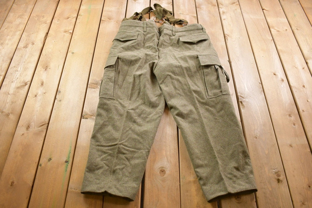 Vintage 1968 Army Wool Cargo Pants With Suspenders Size 35 x 26.5