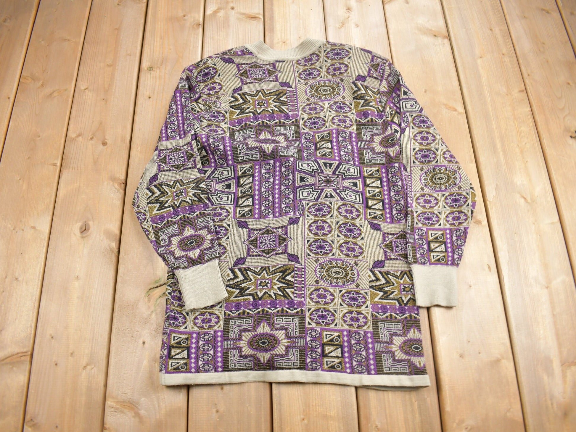 Vintage 1990s Chadorian All Over Print Knit Cardigan Sweater