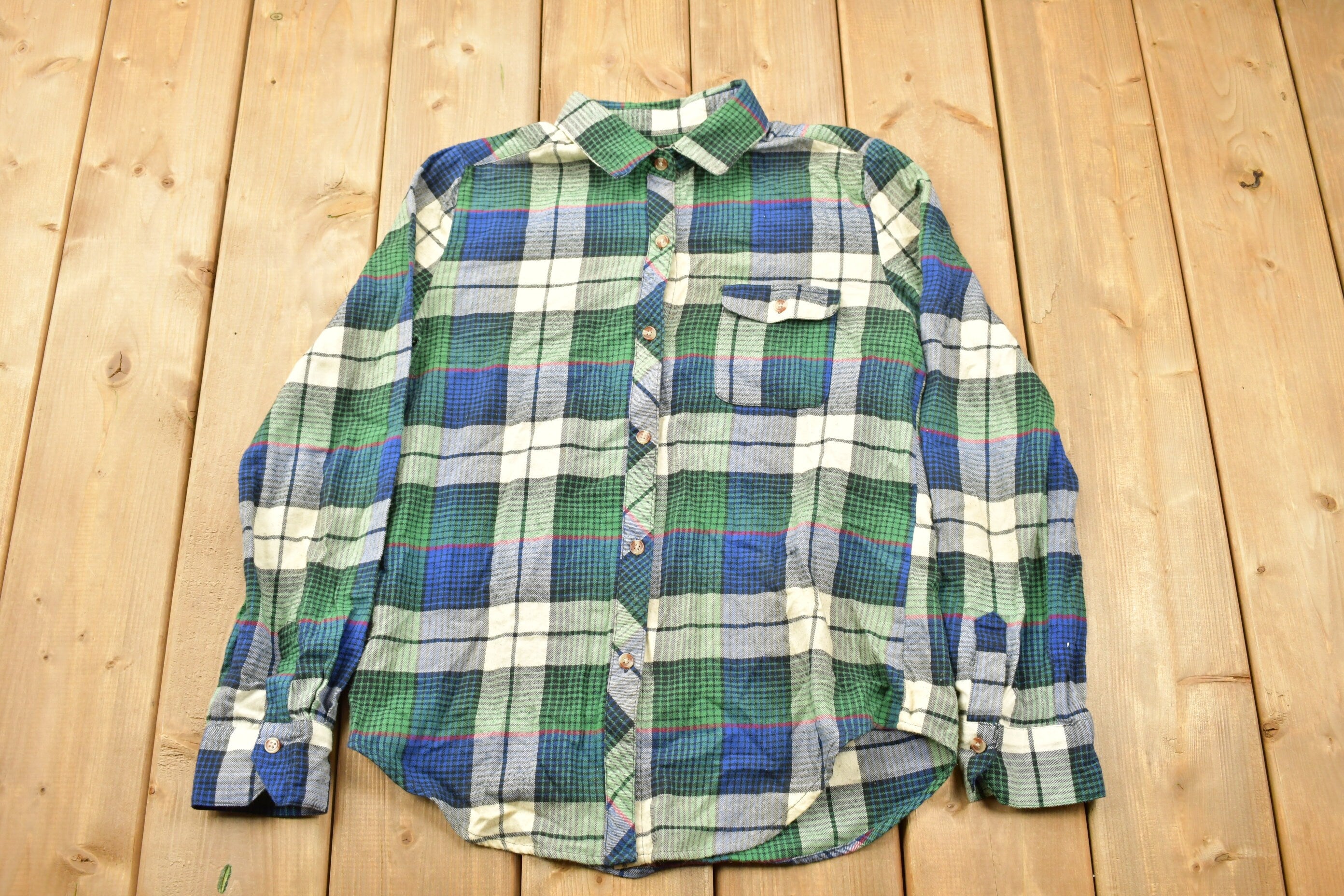 Vintage 1990s Bdg Plaid Womens Flannel Button Up Shirt /