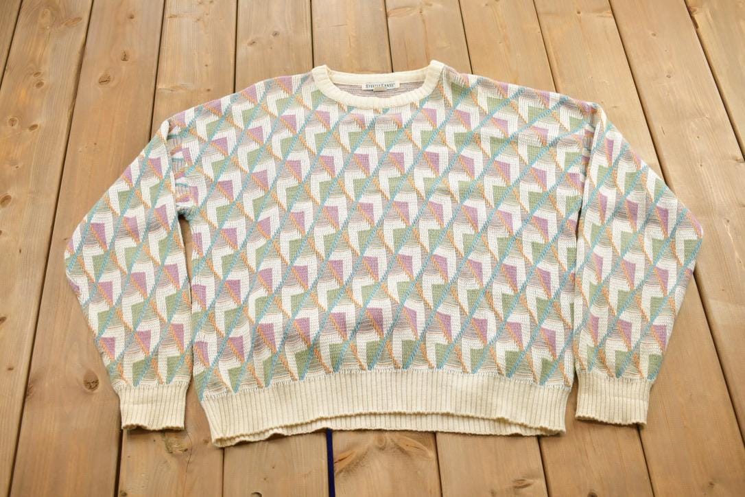 Vintage 1990s Steeple Chase Knitted Abstract Crewneck Sweater