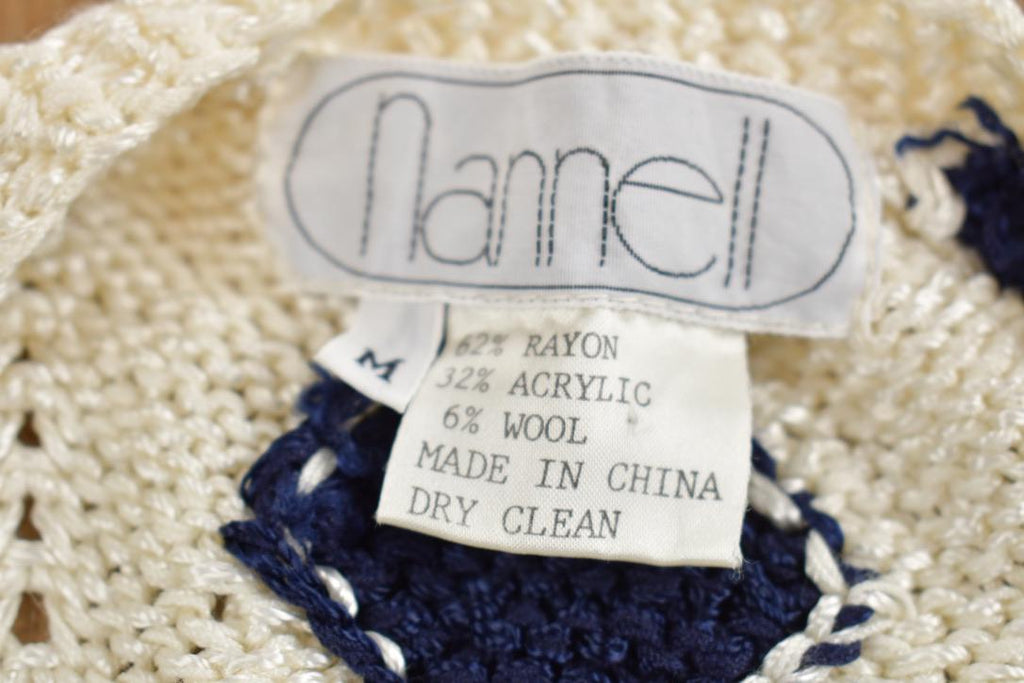 Vintage 1980s Nannell Knit Cardigan Sweater Made In USA