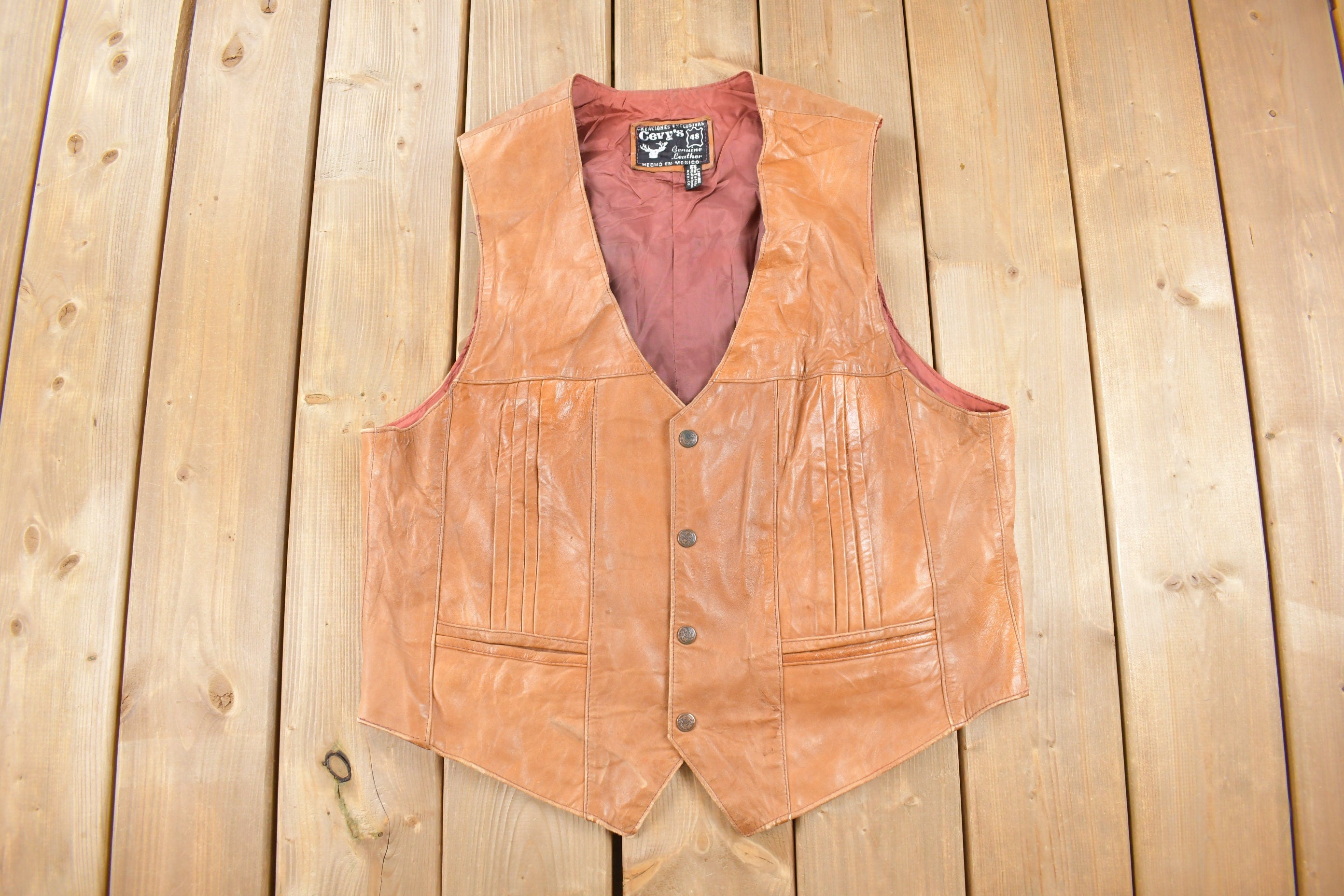Vintage 1980s Cevys Brown Leather Vest