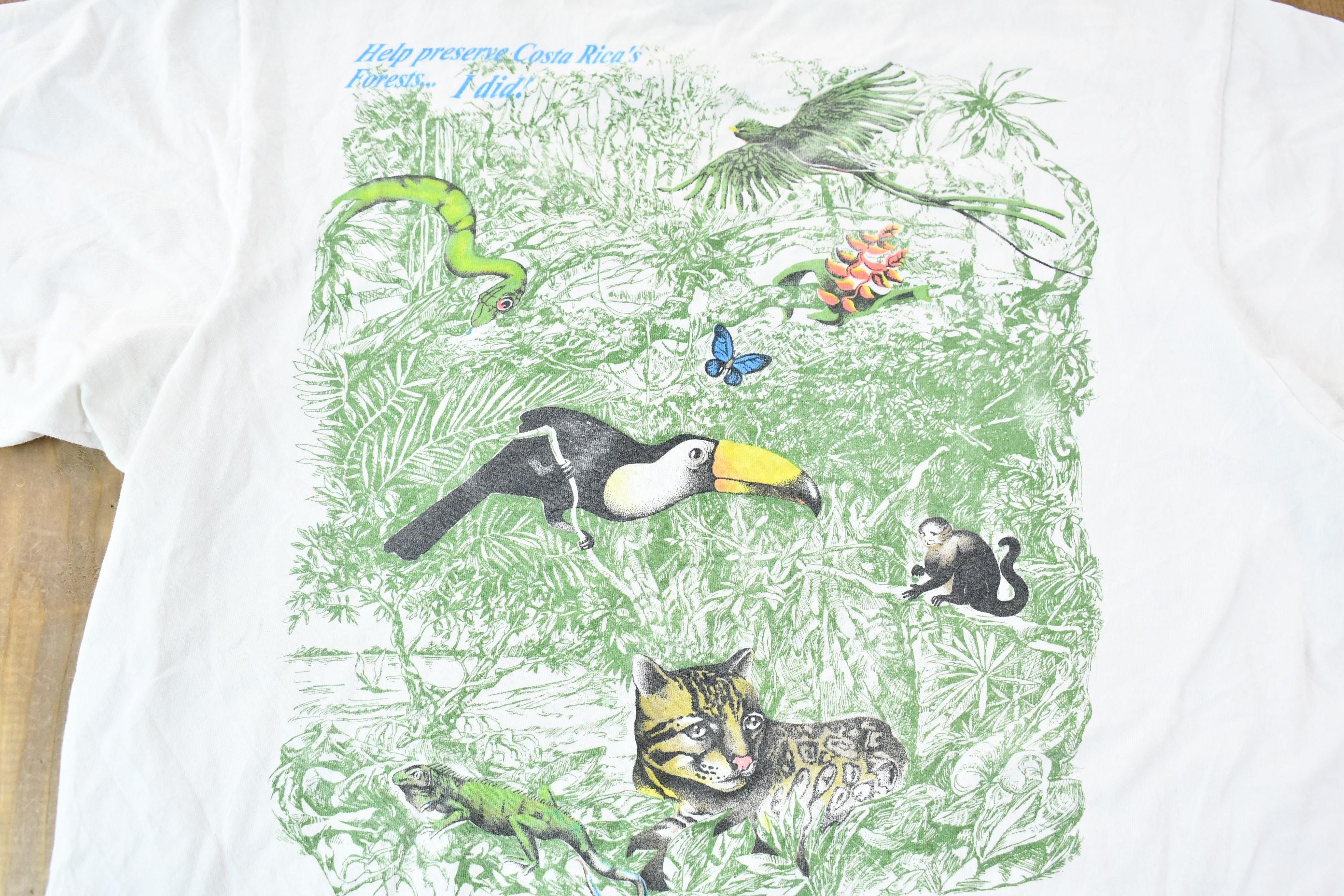 Vintage 1990s Costa Rican Rain Forest Preservation Single-Stitch Souvenir Travel T-Shirt