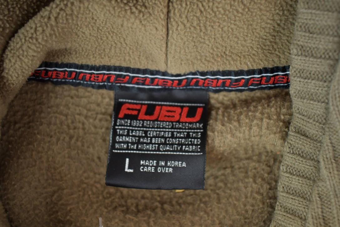 Vintage 1990s FUBU Graphic Embroidered Cable Knit Sleeve Fleece Hoodie