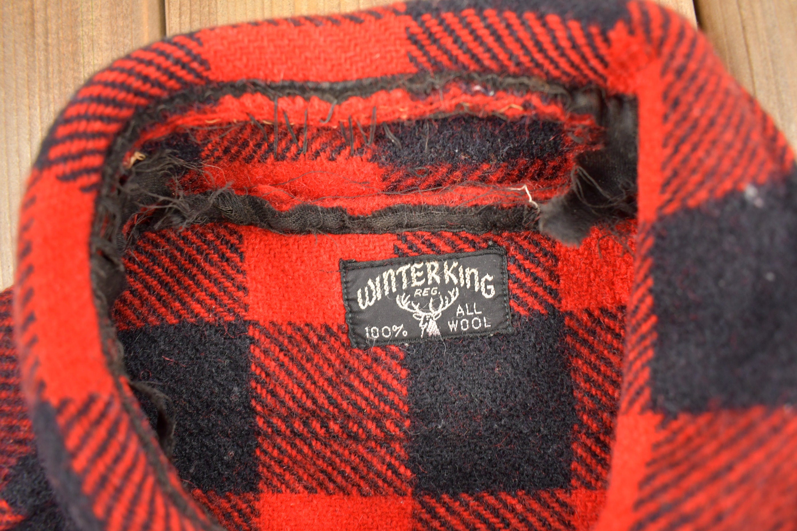 Vintage 1950s Winter King Buffalo Plaid Wool Button Up Shirt