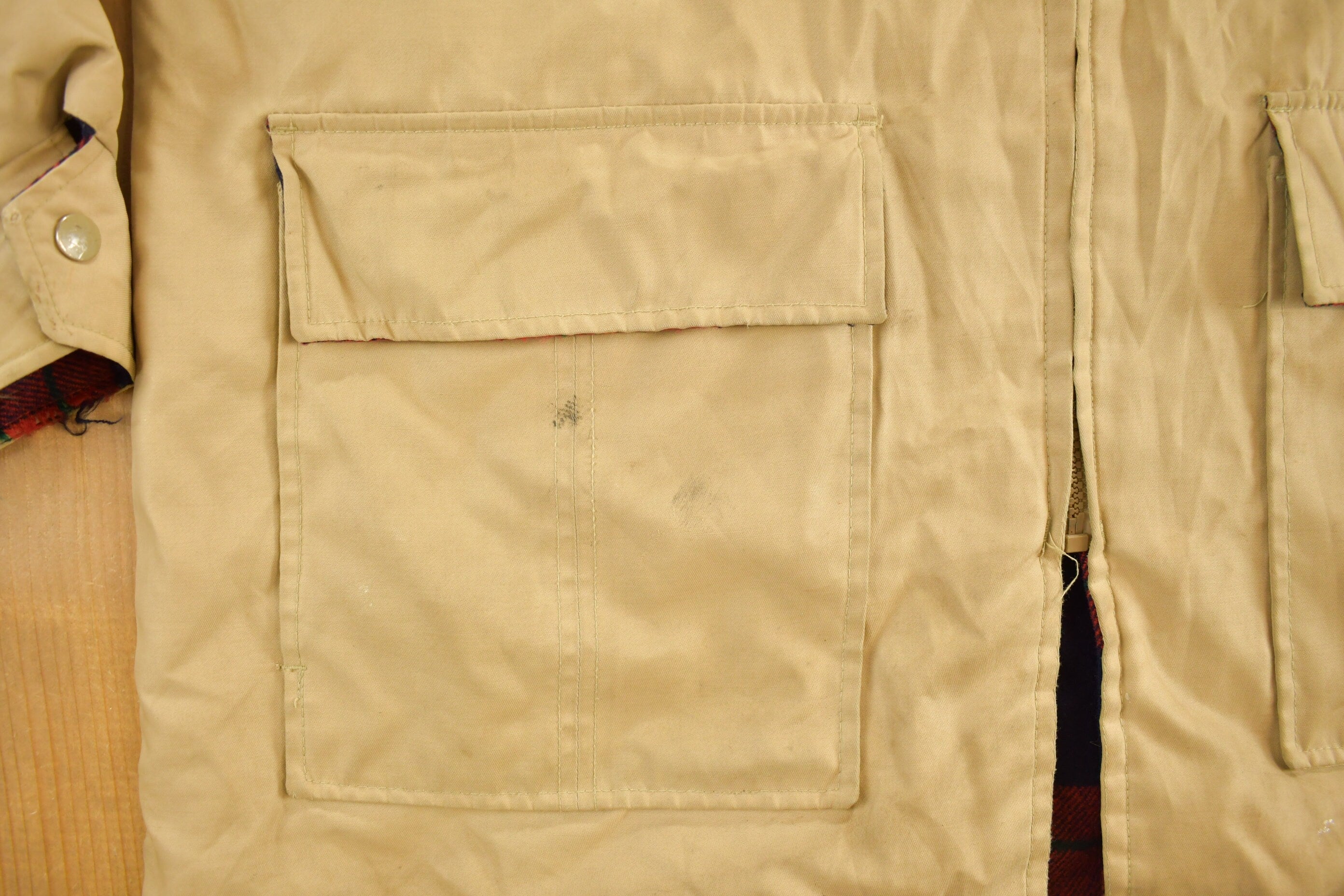 Vintage 1990s Plaid And Solid Beige Reversible Jacket