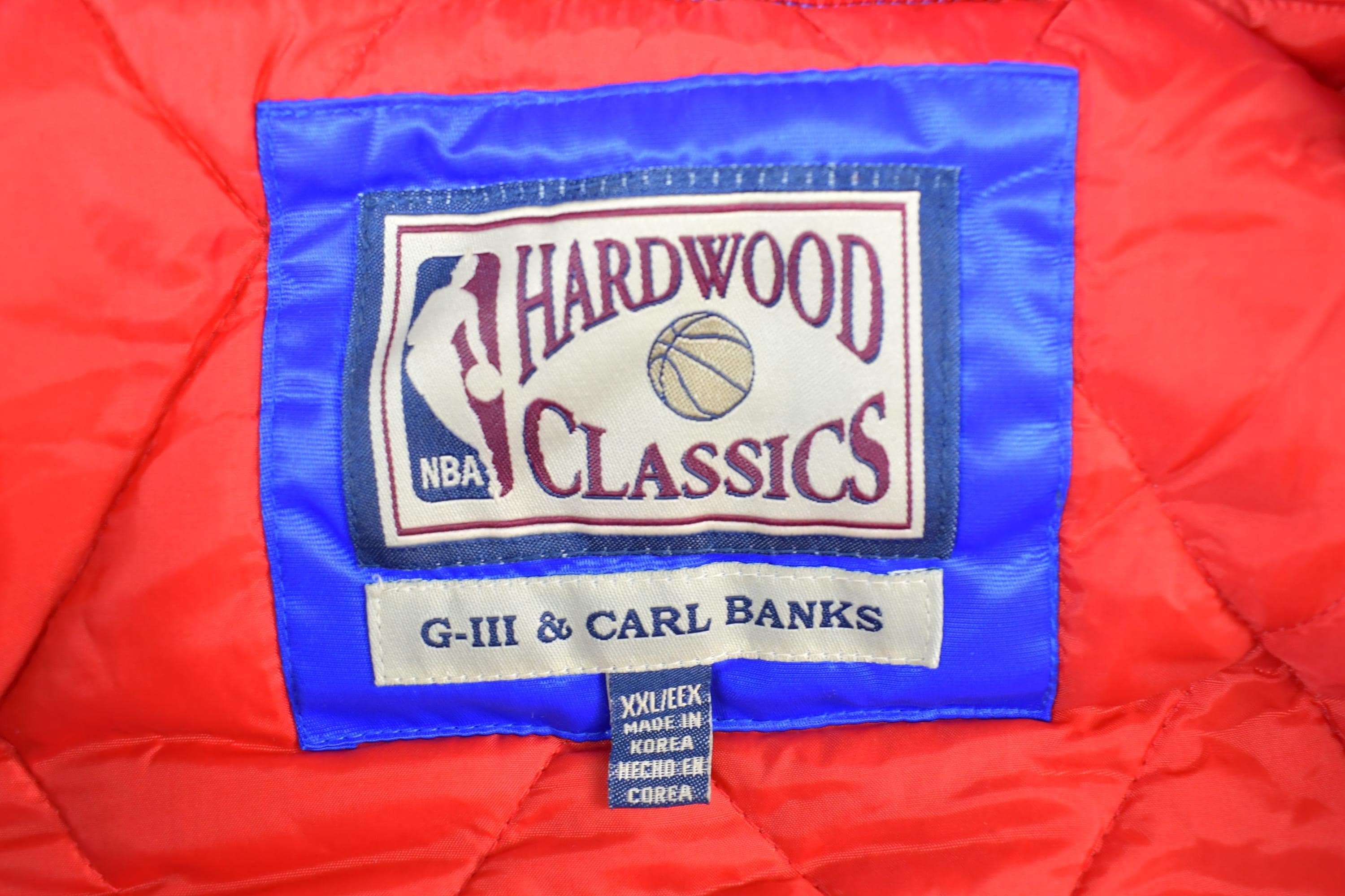 Vintage 1990s New Jersey Nets Hardwood Classics Satin Button Down Puffer Bomber Style NBA Basketball Jacket