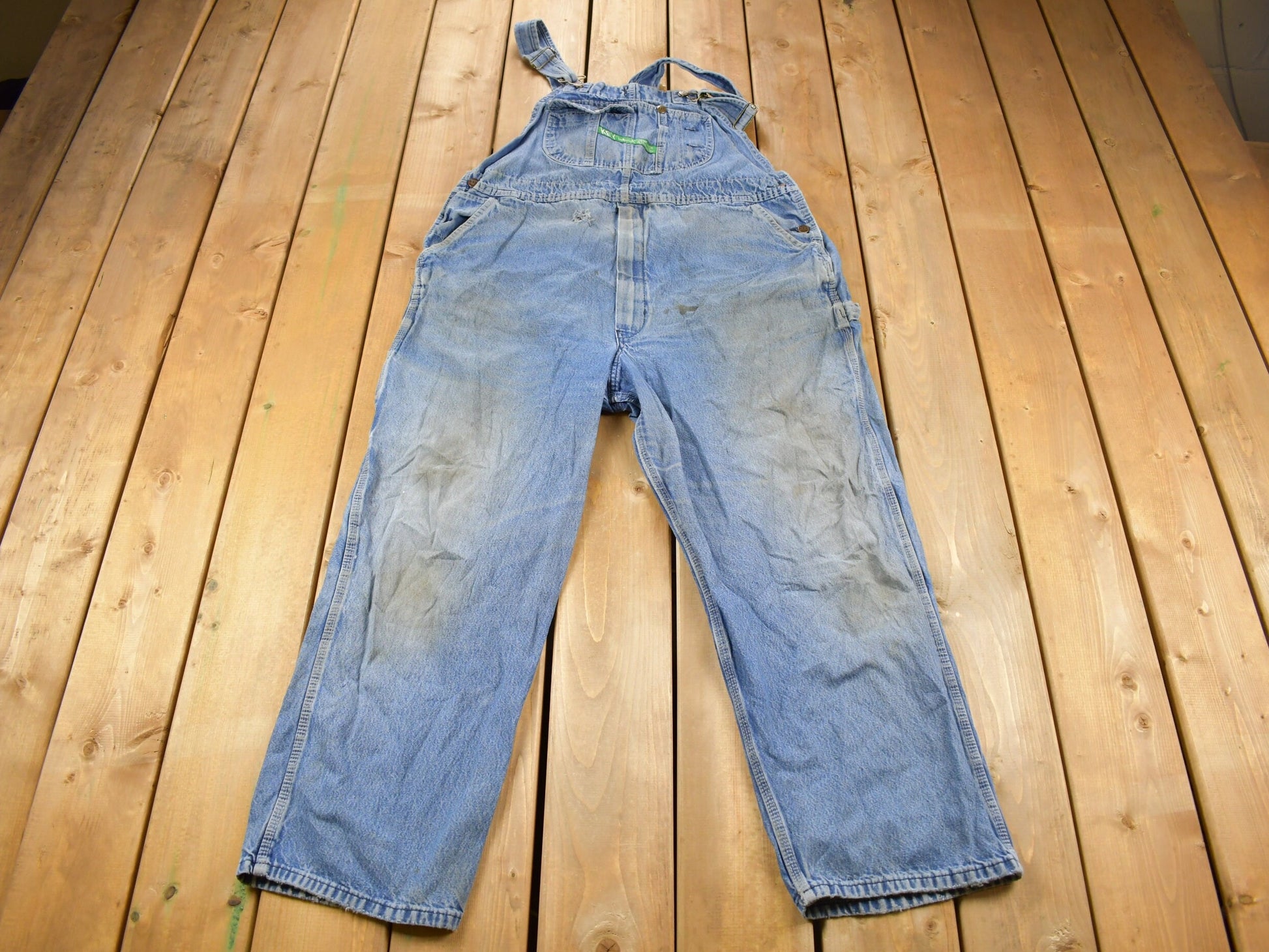 Vintage 1990s KEY Imperial Distressed Denim Jean Overalls Size 44 x 27