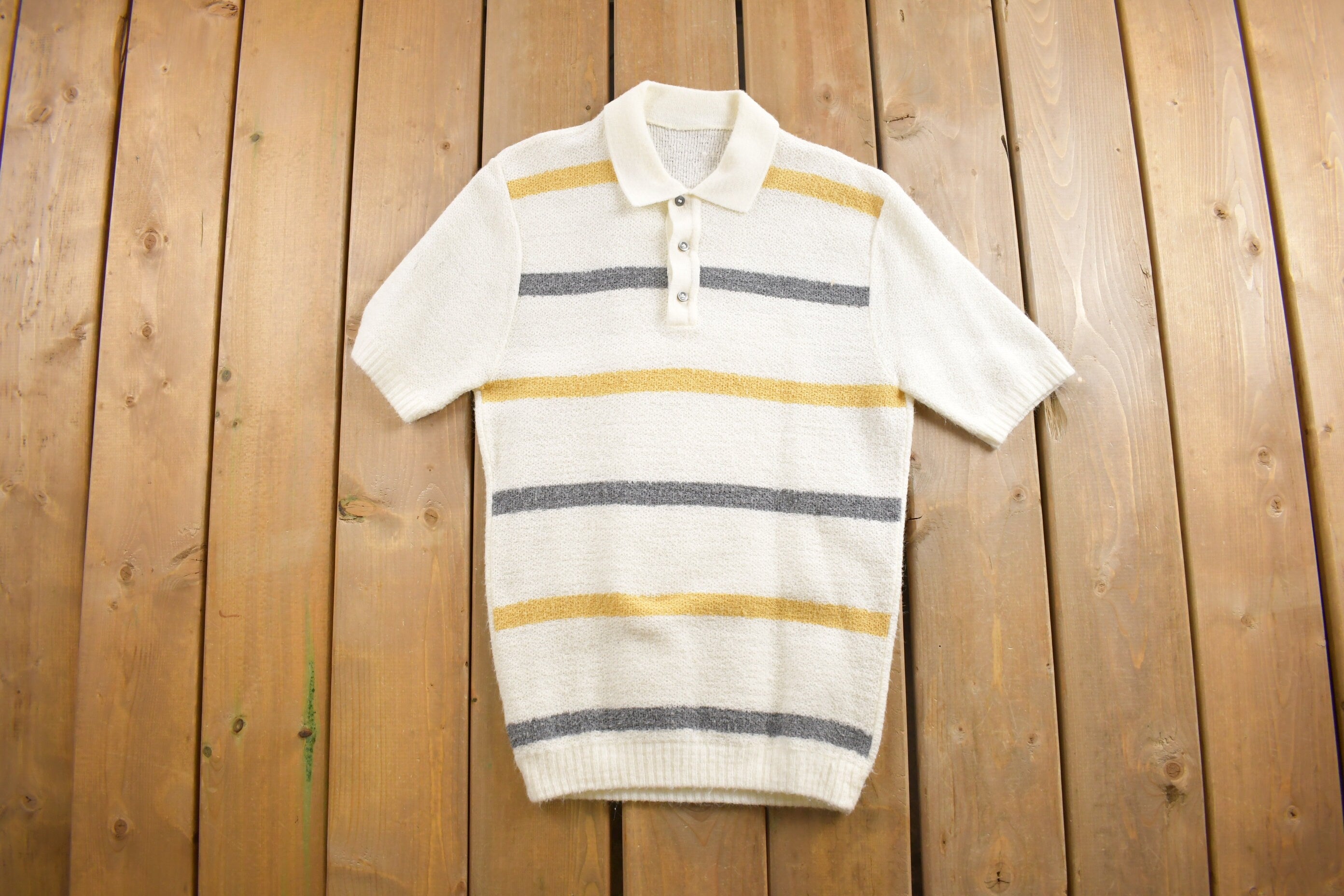 Vintage 1980s Cute Striped Knit Polo Sweater