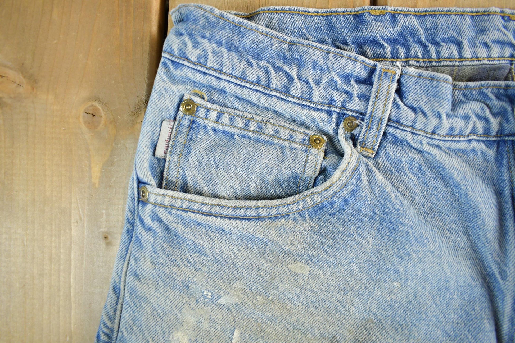 Vintage 2000s Carhartt Distressed Flannel Lined Denim Work Jeans Men's 34 x 33